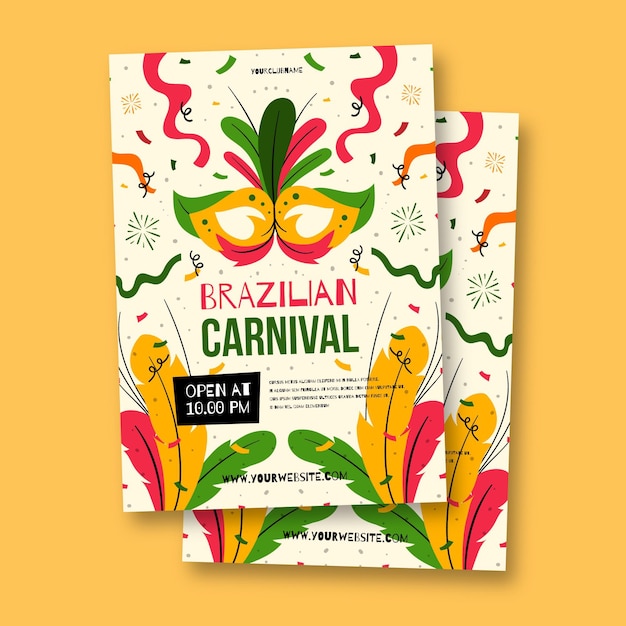 Modello di poster di carnevale brasiliano disegnato a mano