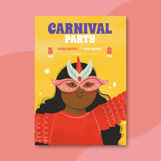 Vettore gratuito manifesto di carnevale brasiliano disegnato a mano