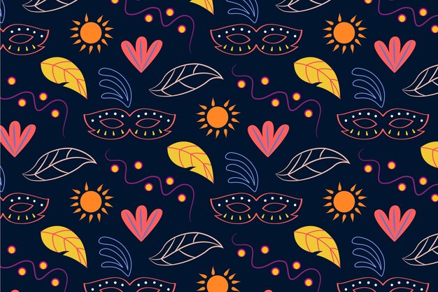葉と太陽と手描き下ろしブラジルカーニバルシームレスパターン