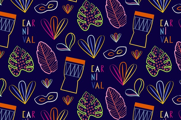 Hand drawn brazilian carnival seamless pattern with percussion  music instruments