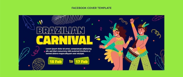 Modello di copertina social media carnevale brasiliano disegnato a mano