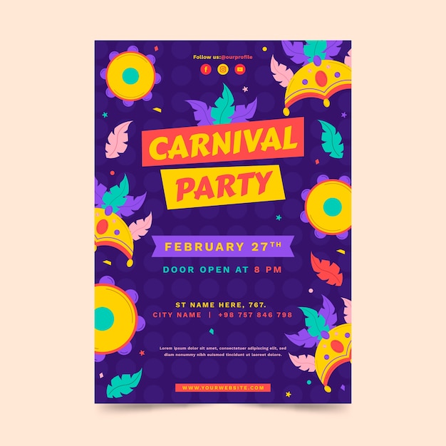 Free vector hand drawn brazilian carnival vertical poster template