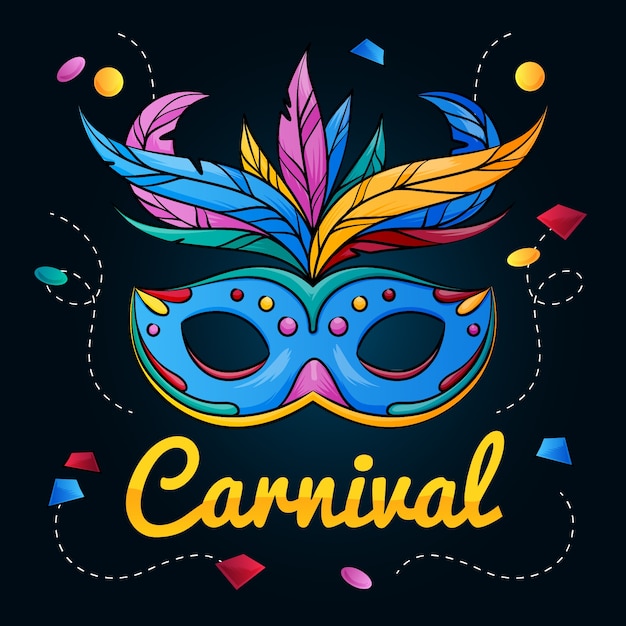 Hand drawn brazilian carnival with colorful mask