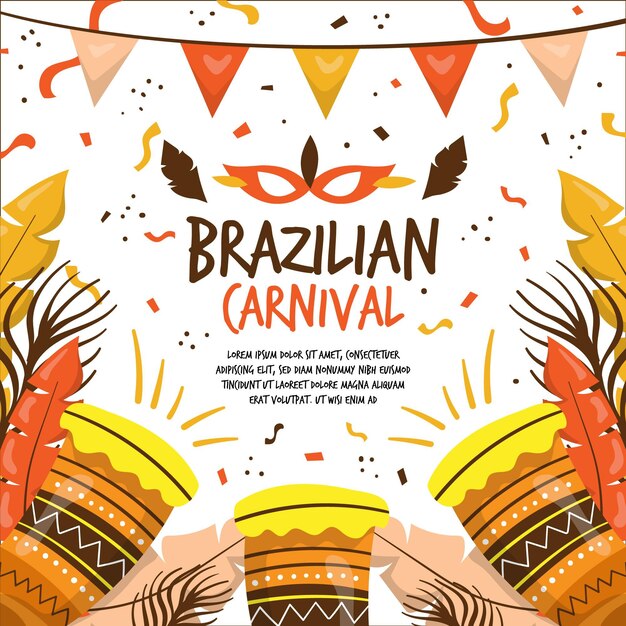Рисованный бразильский карнавал с барабанами