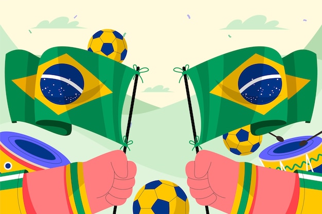 Vettore gratuito sfondo di calcio brasiliano disegnato a mano