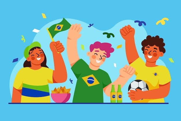 ブラジルのサッカーファンの手描きイラスト