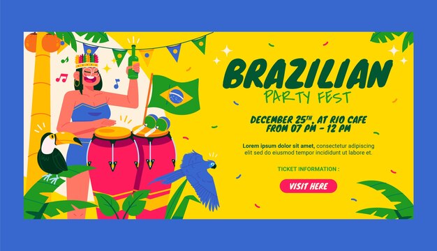 Hand drawn brazilian party horizontal banner