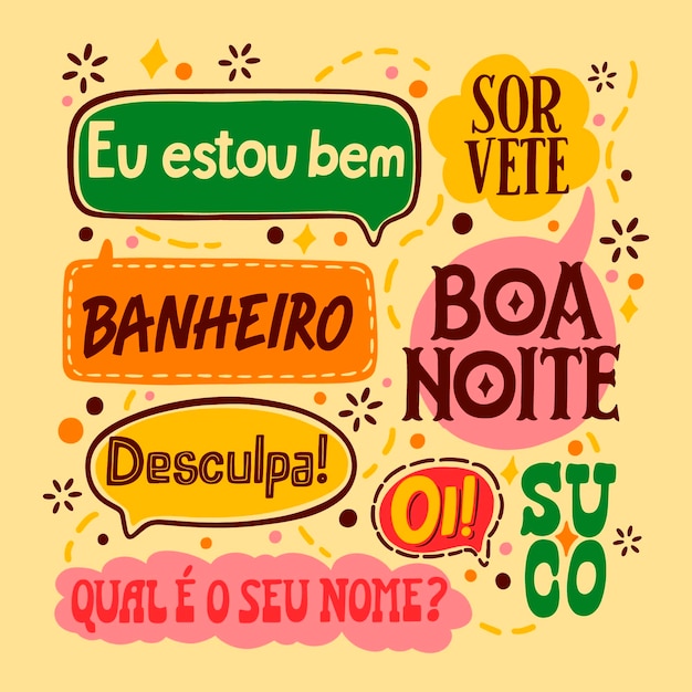 無料ベクター 手描きのブラジル語ポルトガル語のテキストイラスト