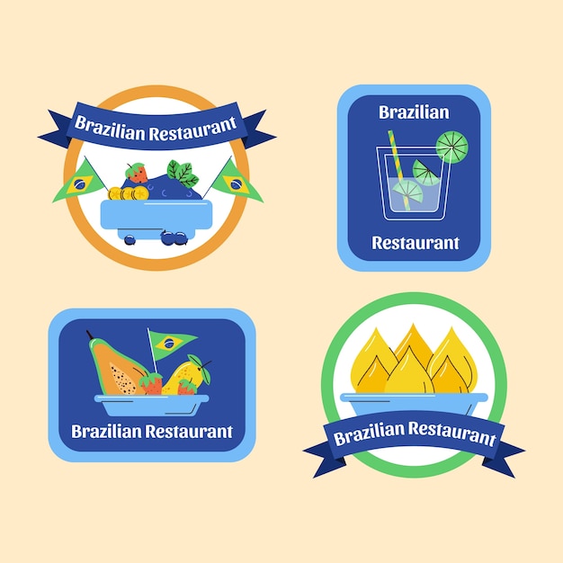 Free vector hand drawn brazilian restaurant labels