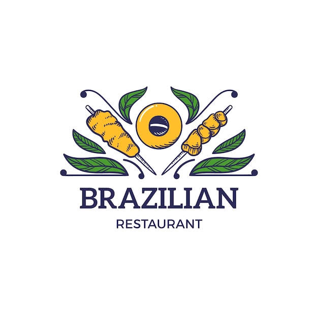 Vettore gratuito modello di logo del ristorante brasiliano disegnato a mano