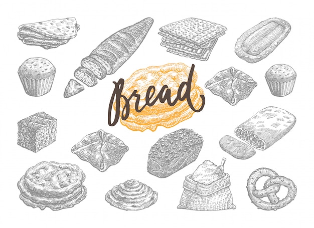 Набор рисованной хлеб и выпечка