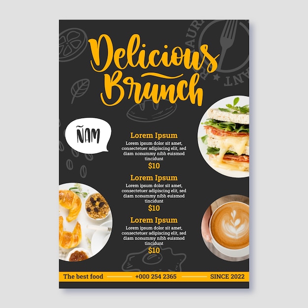 無料ベクター 手描きの朝食とブランチのポスターデザイン