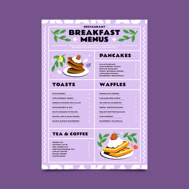 Бесплатное векторное изображение Ручной обращается шаблон флаера для завтрака