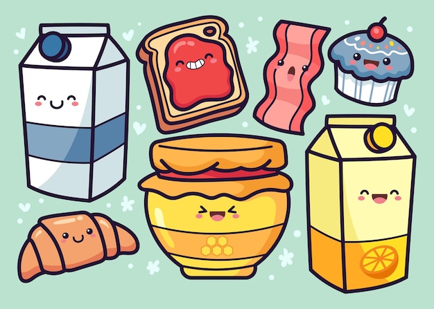 Free vector hand drawn breakfast food collection