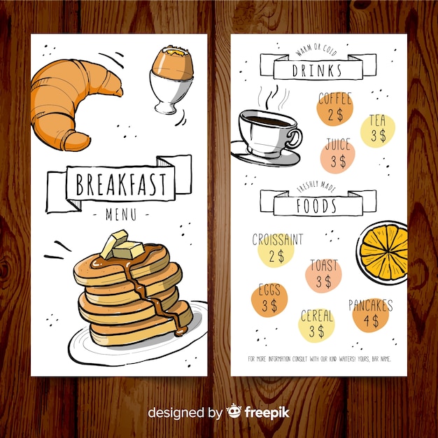 Hand drawn breakfast menu template