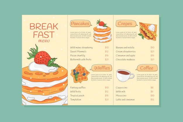 Hand drawn breakfast menu