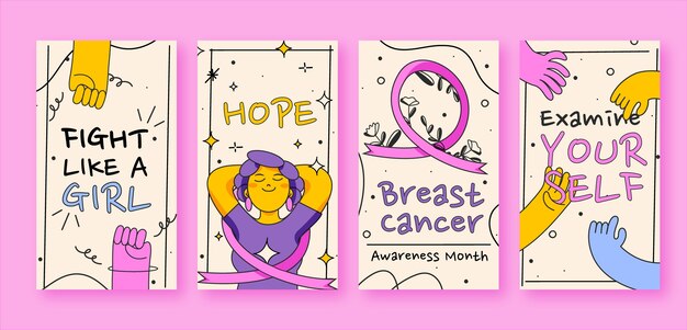 Hand drawn breast cancer awareness month instagram stories collection