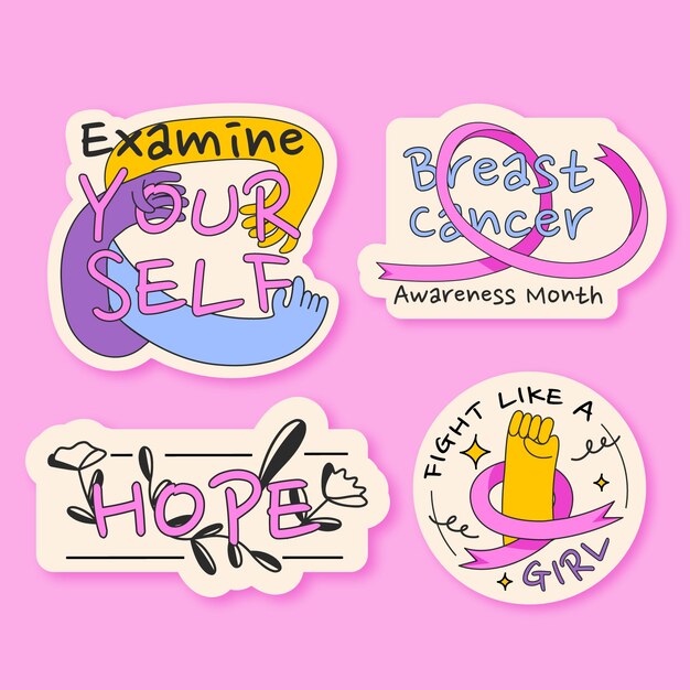 Free vector hand drawn breast cancer awareness month labels collection