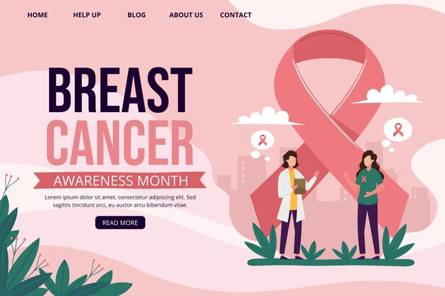 Hand drawn breast cancer awareness month landing page template