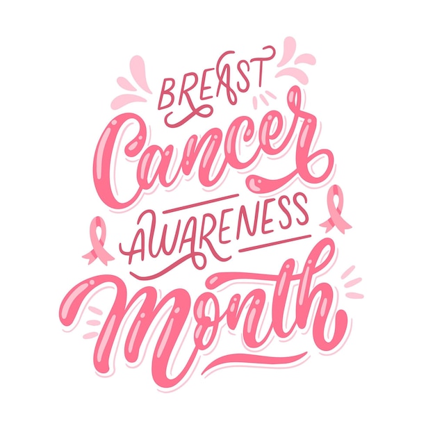 Hand drawn breast cancer awareness month lettering labels collection