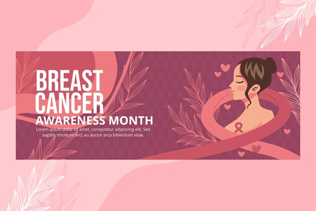 Hand drawn breast cancer awareness month social media cover template