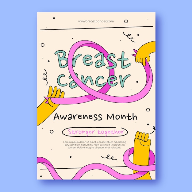 Free vector hand drawn breast cancer awareness month vertical flyer template