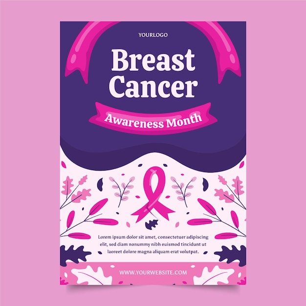 Free vector hand drawn breast cancer awareness month vertical poster template