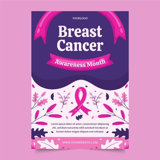 Hand drawn breast cancer awareness month vertical poster template