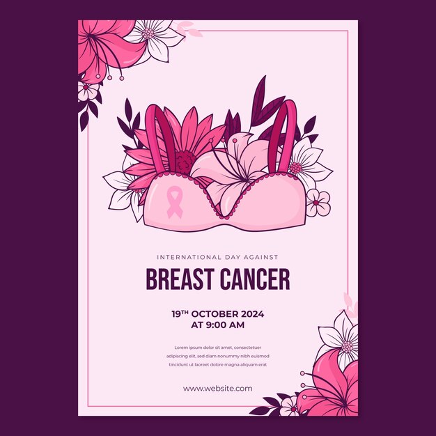 Шаблон вертикального плаката месяца осведомленности о раке груди
