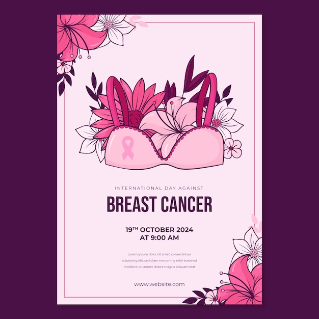 Шаблон вертикального плаката месяца осведомленности о раке груди
