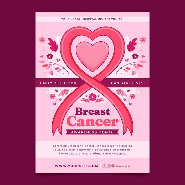 Hand drawn breast cancer awareness month vertical poster template