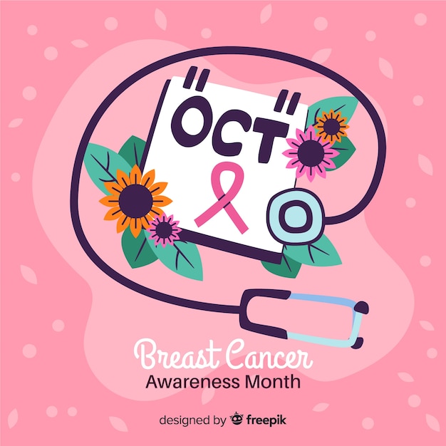 Free vector hand drawn breast cancer awareness with ribbon