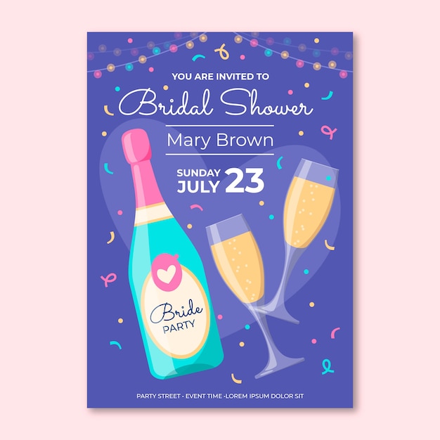 Hand drawn bridal shower invitation with drinks