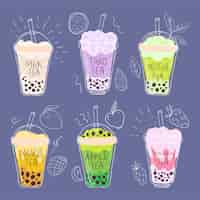 Free vector hand drawn bubble tea flavors set