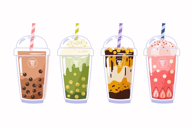 Free vector hand drawn bubble tea flavors set