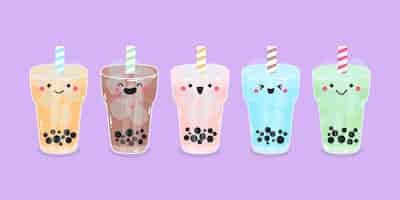 Free vector hand drawn bubble tea flavors