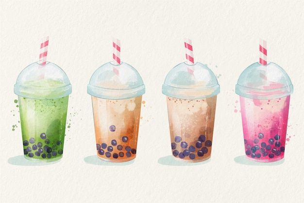 Hand drawn bubble tea flavors