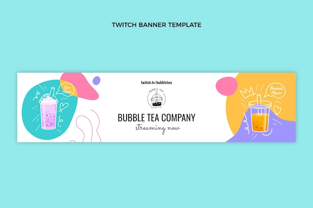 Free vector hand drawn bubble tea twitch banner