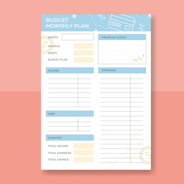 Hand drawn budget planner template