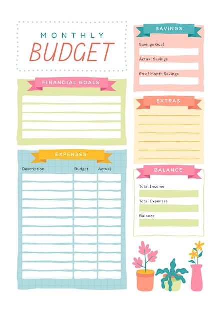 Free vector hand drawn budget planner template