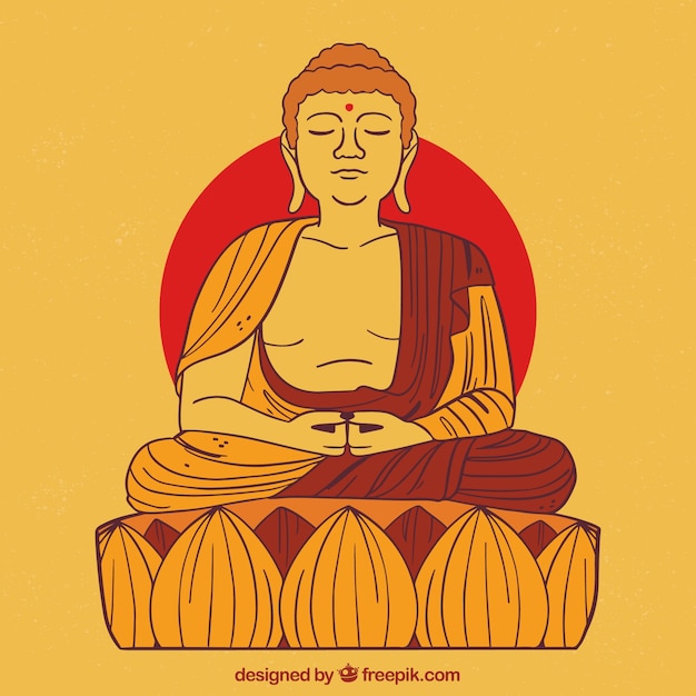 Budha disegnato a mano con stile colorato