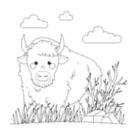 Vettore gratuito illustrazione del profilo del bufalo disegnato a mano