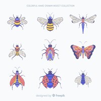 Free vector hand drawn bugs collection