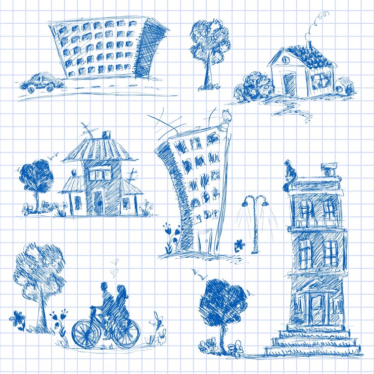 Free Vector hand drawn buildings collection