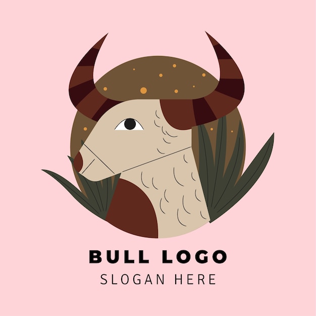 無料ベクター 手描きの雄牛のロゴのテンプレート