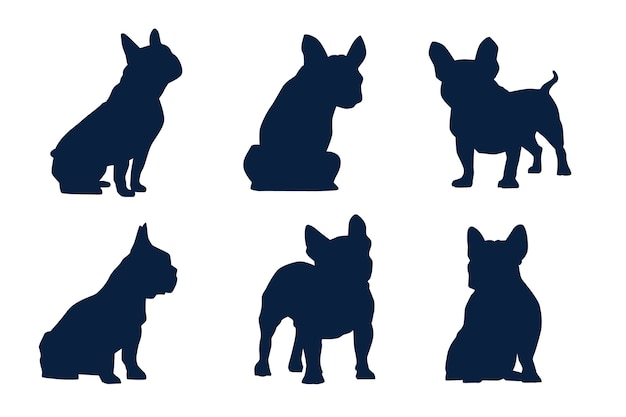Vettore gratuito set di silhouette di bulldog disegnate a mano
