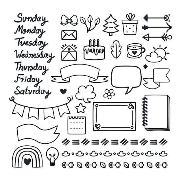 Free vector hand drawn bullet journal elements collection