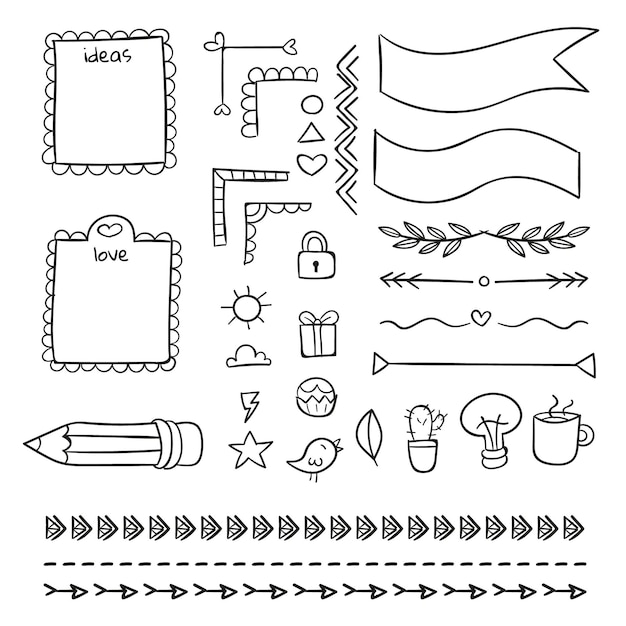 Hand-drawn bullet journal elements pack