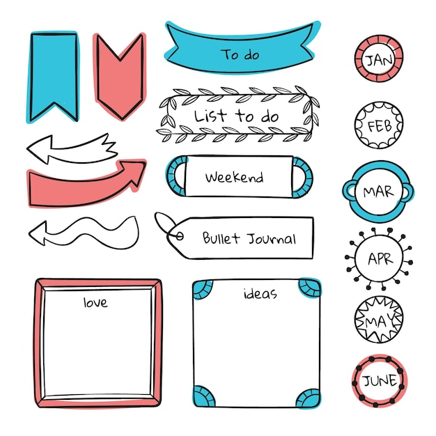 Free vector hand-drawn bullet journal elements set