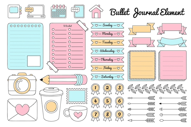 Hand drawn bullet journal elements